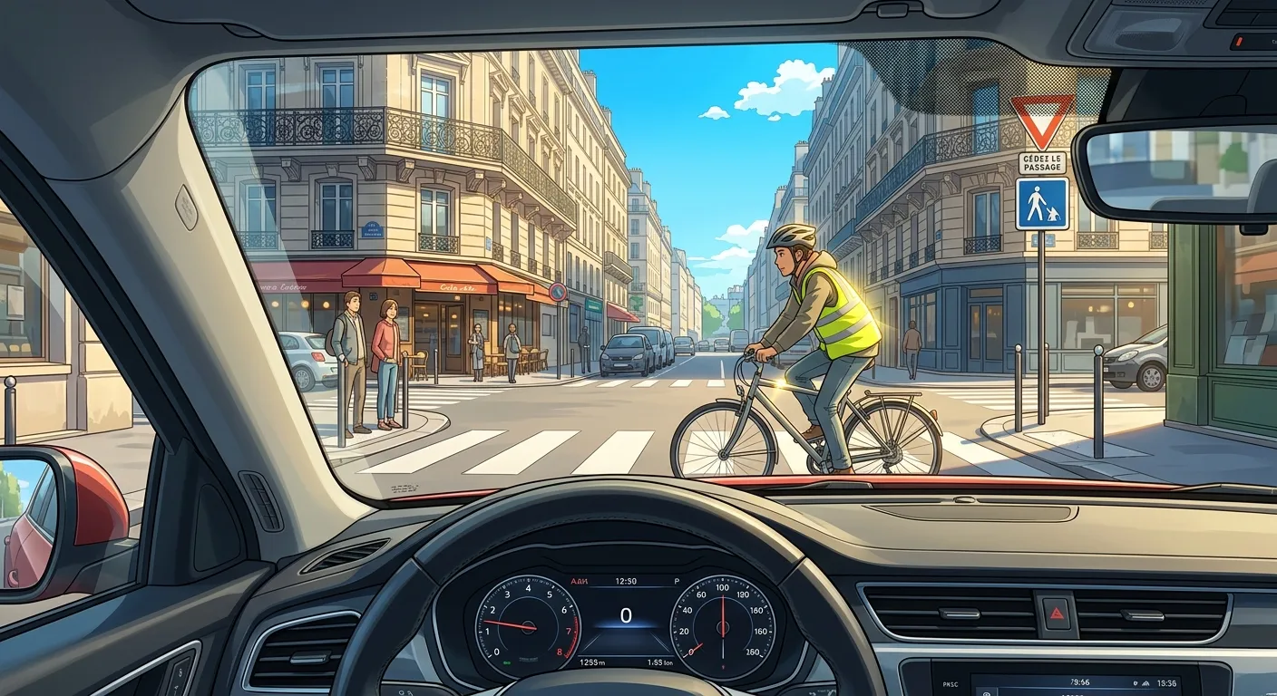Vue conducteur avec un cycliste